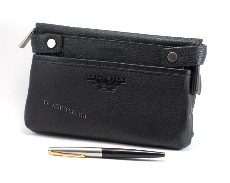  Классический мужской кожаный клатч на молнии IP Collection 98132-2 Black k