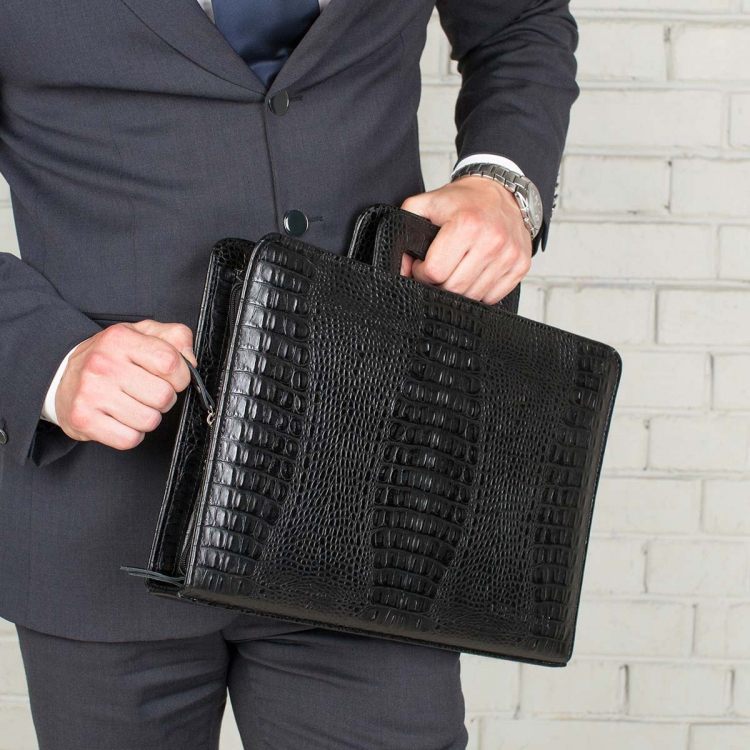 Папка для документов кожаная Elton Black Caiman