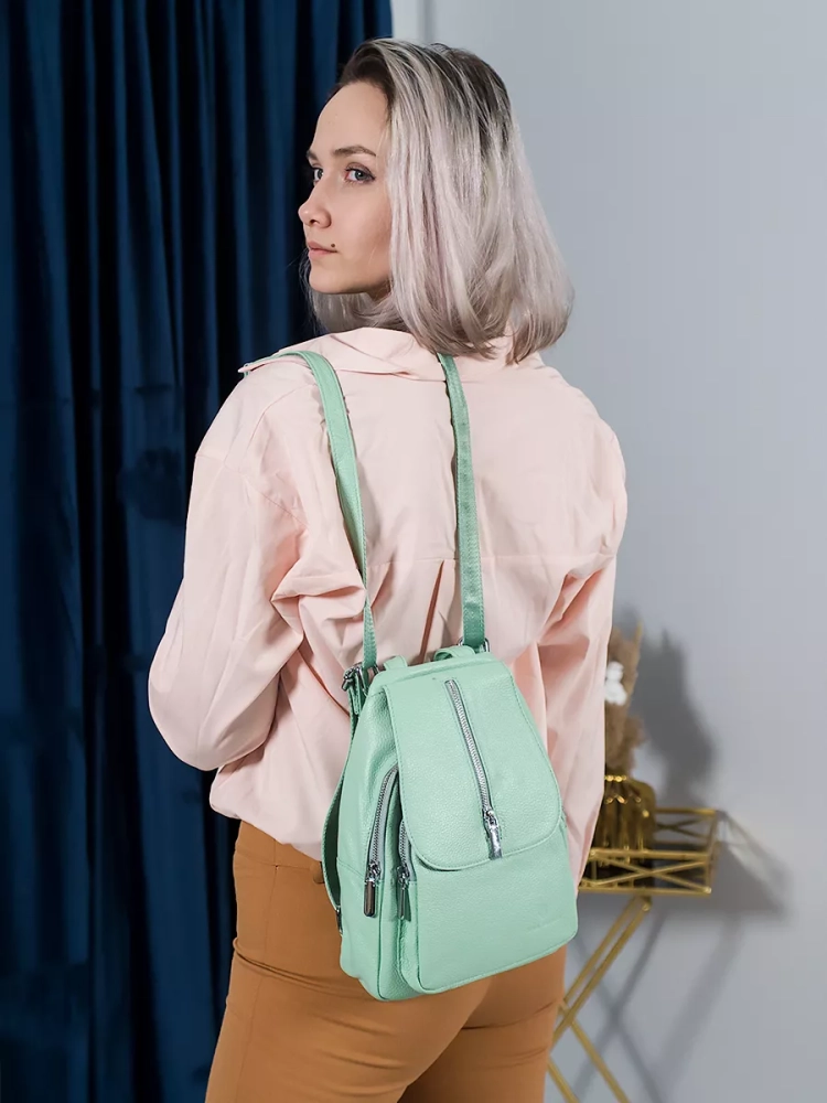 Рюкзак женский кожаный маленький Paul Rayner мята 1031-1