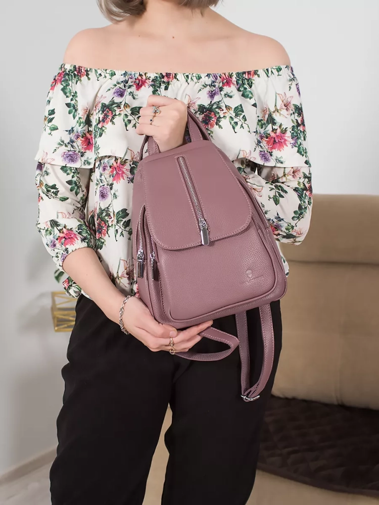 Рюкзак женский кожаный маленький Paul Rayner розовый 1031-1