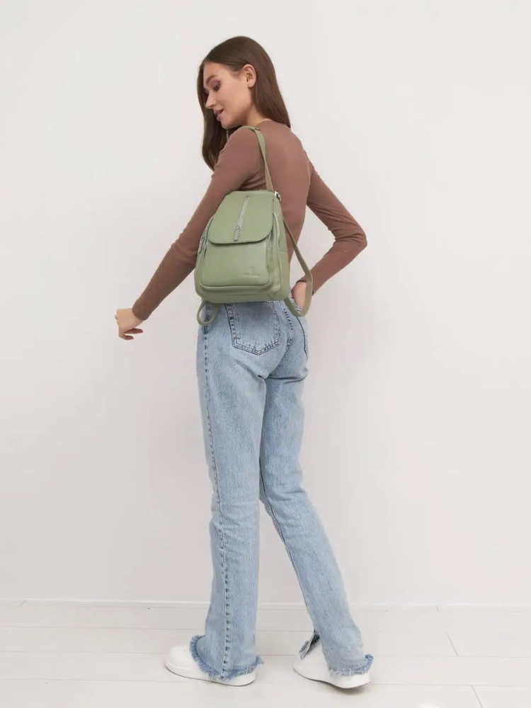 Рюкзак женский кожаный маленький Paul Rayner фисташковый 1031-1