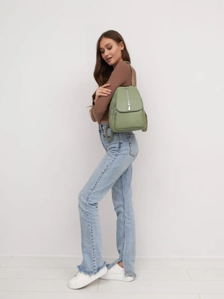 Рюкзак женский кожаный маленький Paul Rayner фисташковый 1031-1