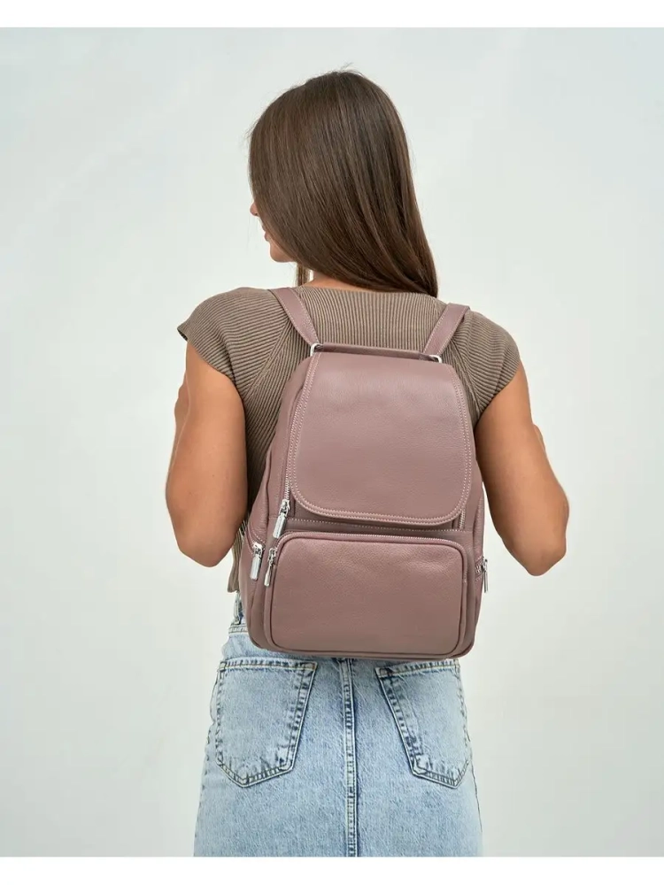 Женский кожаный городской рюкзак PR розовый 1029