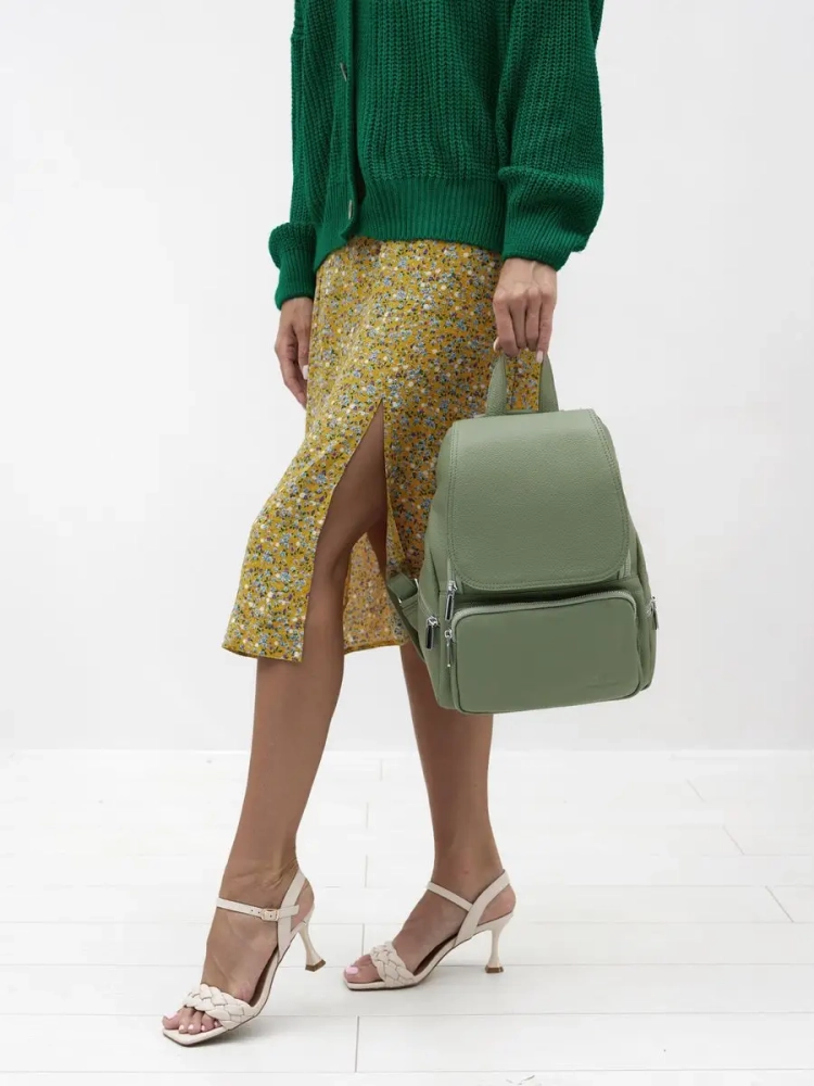 Женский кожаный городской рюкзак PR фисташковый 1029