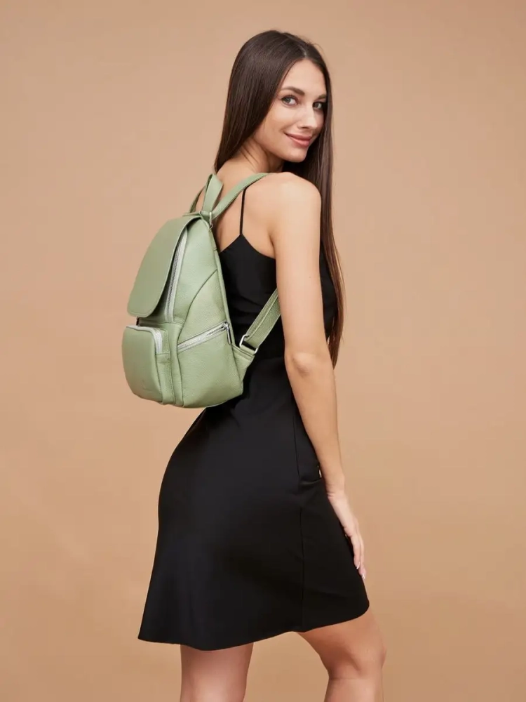 Женский кожаный городской рюкзак PR фисташковый 1029