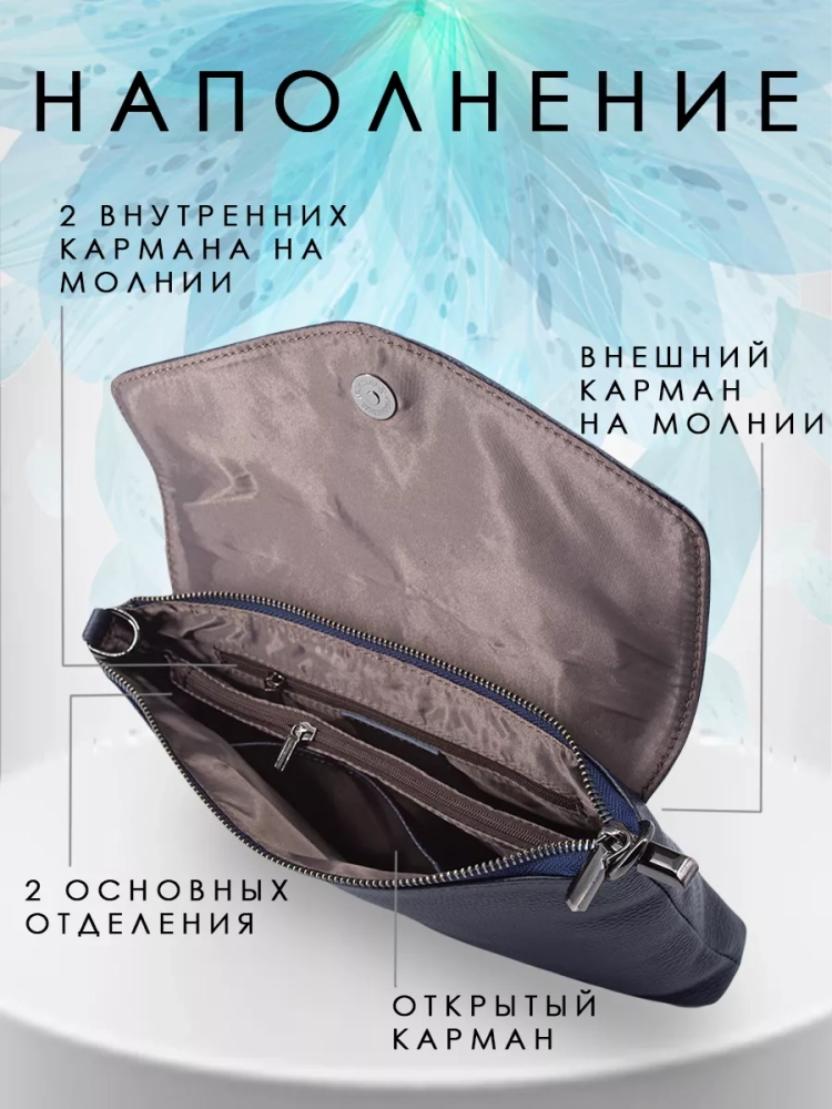 Клатч женский кожаный синий 8819